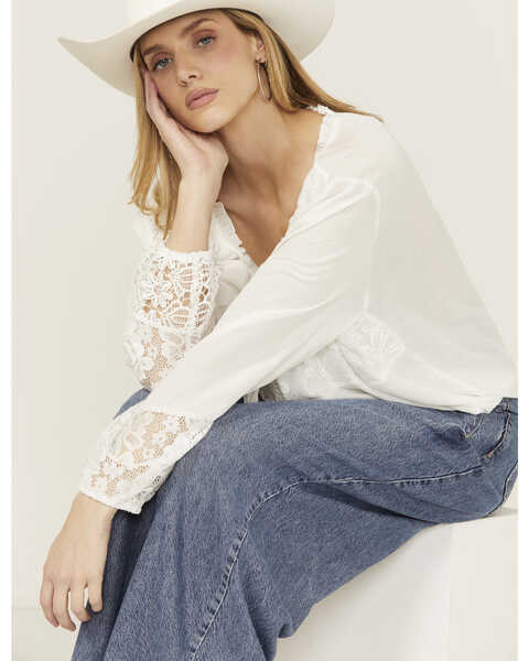Image #1 - Wild Moss Women's Mixed Media Lace Top, White, hi-res