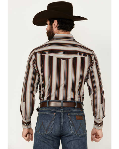 Image #4 - Ely Walker Men's Serape Striped Print Long Sleeve Pearl Snap Western Shirt, Dark Brown, hi-res