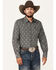 Image #1 - Stetson Men's Medallion Print Long Sleeve Snap Western Shirt, Black, hi-res