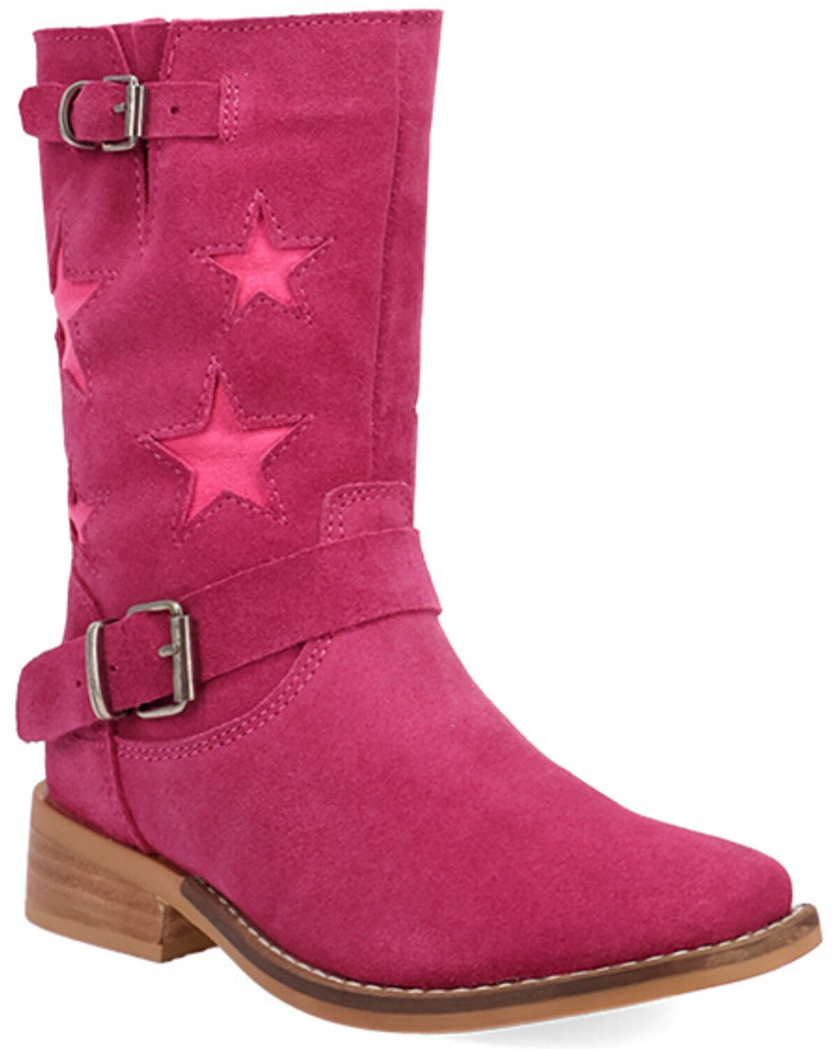 Image #1 - Dingo Little Girls' Blacklist Star Inlay Harness Boots - Square Toe, Pink, hi-res
