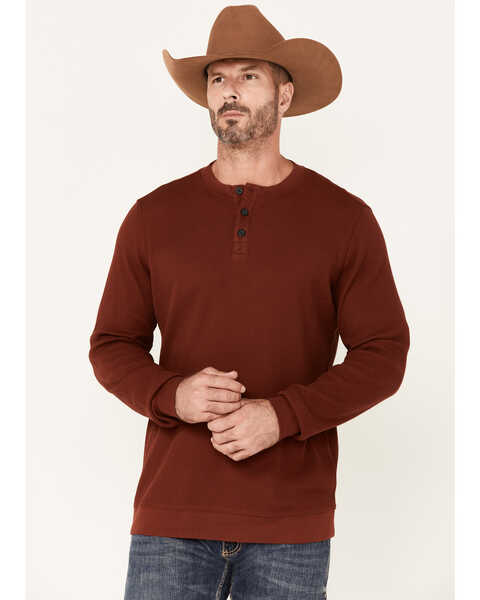 Cody James Men's Solid Brick Wander Long Sleeve Henley Shirt, Medium Red, hi-res