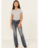 Image #3 - Grace In LA Girls' Leaf Embroidered Flare Stretch Denim Jeans, Blue, hi-res
