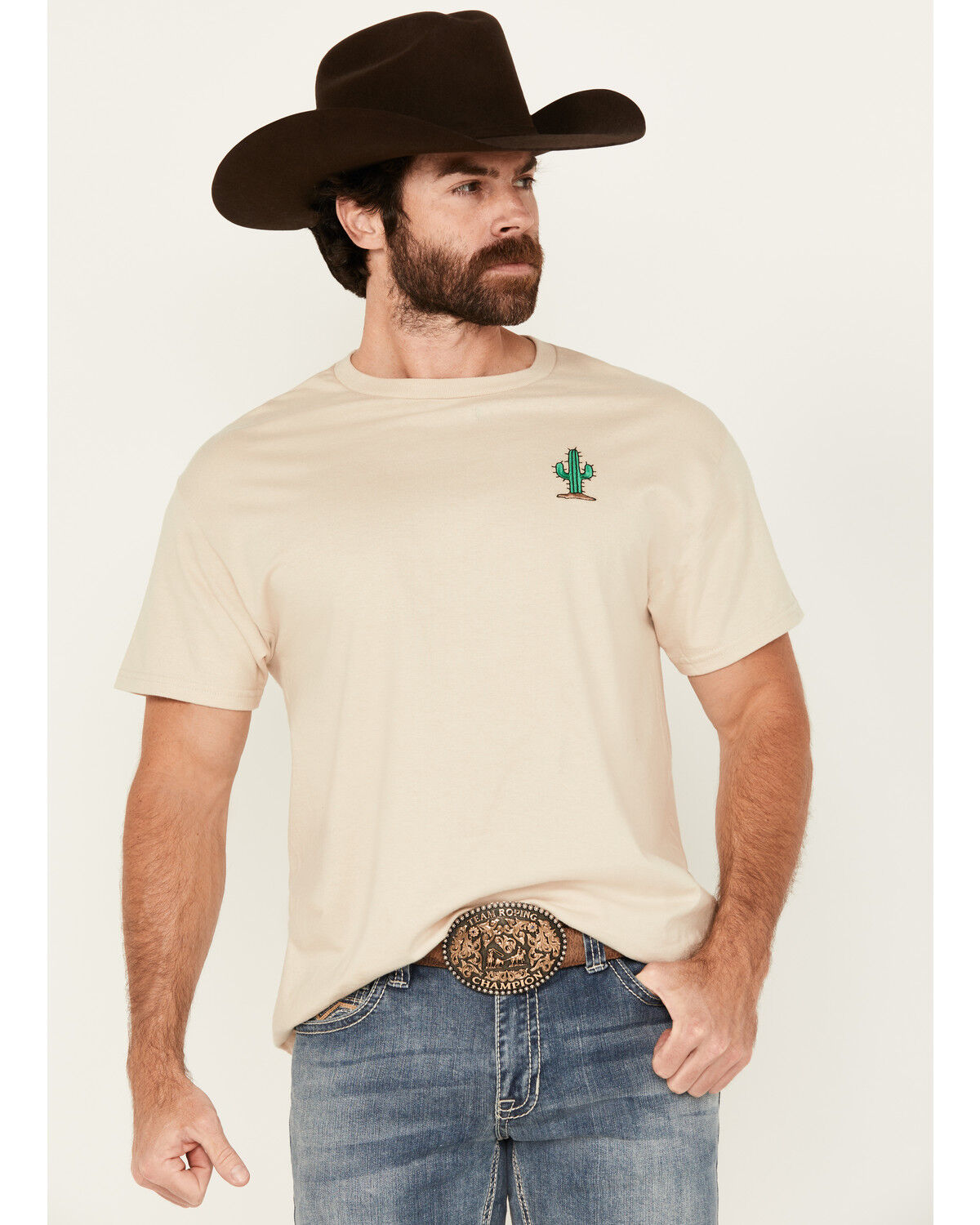 Image #1 - Riot Society Men's Embroidered Cactus Short Sleeve T-Shirt, Cream, hi-res