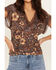 Image #3 - Idyllwind Women's Rose Floral Lace Trim Jersey Top, Dark Brown, hi-res