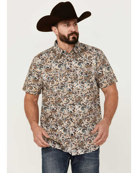 Moonshine Spirit Men's Sicilly Paisley Print Short Sleeve Snap Western Shirt , Multi, hi-res