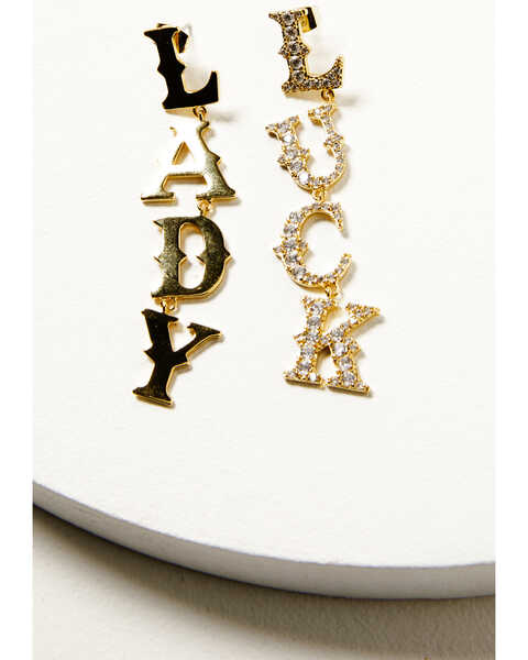Image #2 - Understated Leather Women's Lady Luck Rhinestone Earrings, Gold, hi-res