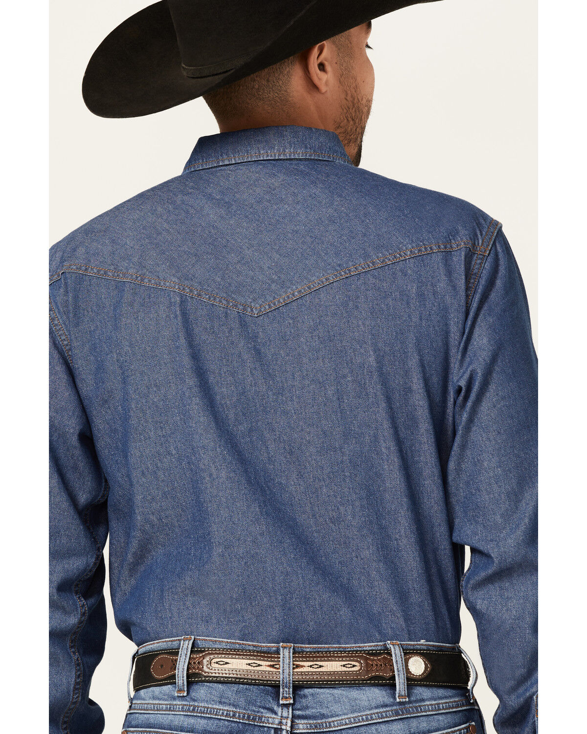 Image #4 - Blue Ranchwear Men's Medium Wash Long Sleeve Snap Western Denim Shirt, Medium Blue, hi-res