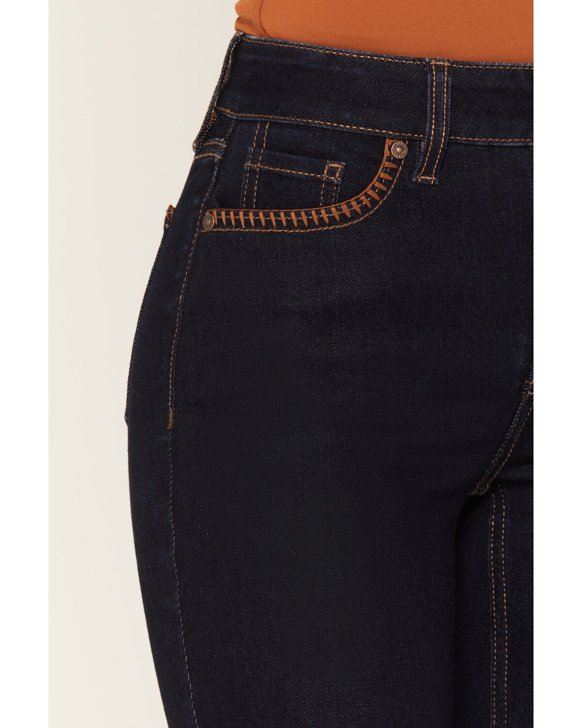 Image #2 - Shyanne Women's Wilder Blanket Stitch Celeste High Rise Bootcut Comfort Stretch Denim Jeans, Dark Wash, hi-res