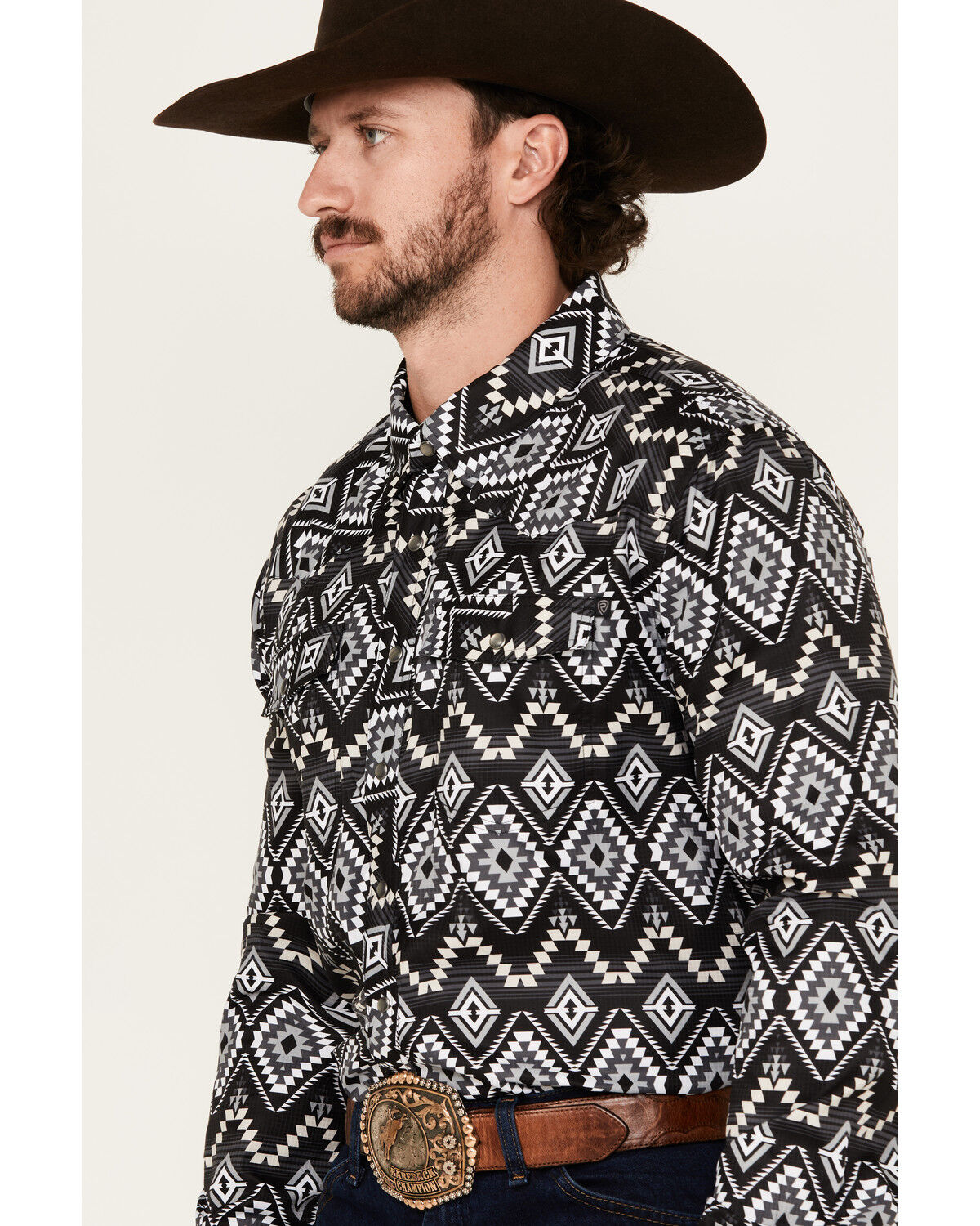 Image #2 - Rock & Roll Denim Men's Tek Southwestern Print Long Sleeve Pearl Snap Western Shirt, Black, hi-res