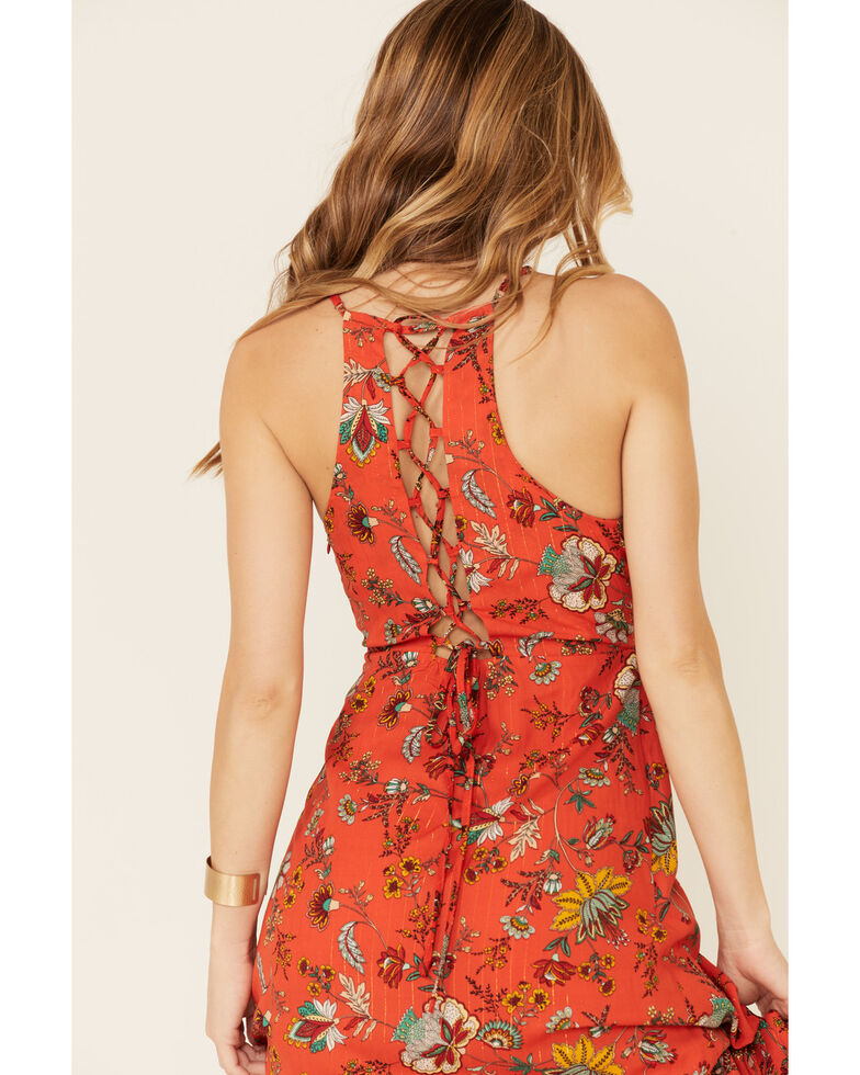 Molly Bracken Women's Red Floral Print Lace Dress, Red, hi-res