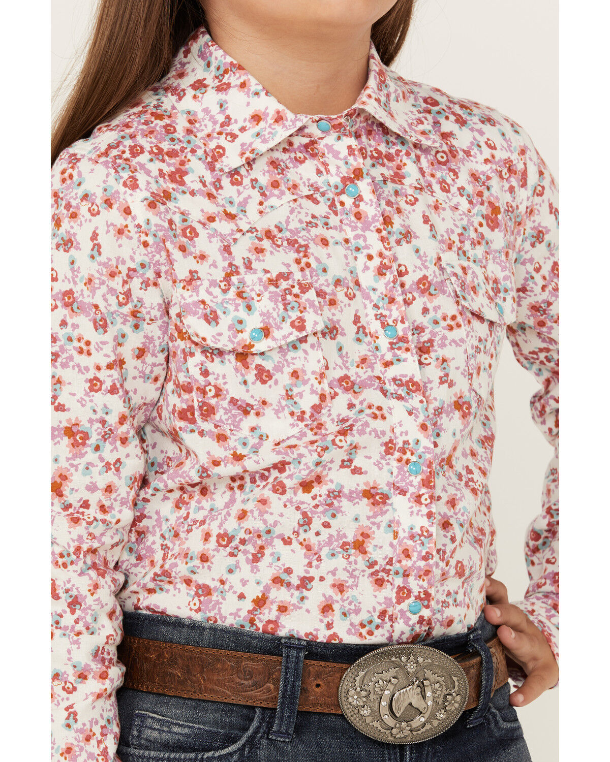 Image #3 - Shyanne Toddler Girls' Ditsy Print Long Sleeve Snap Western Shirt, Ivory, hi-res
