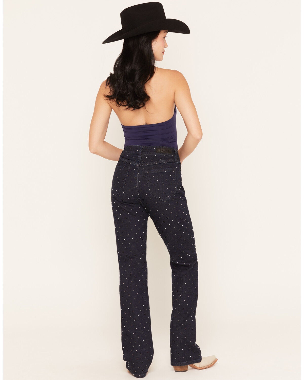Image #3 - Rock & Roll Denim Women's Dark Wash High Rise Micro Studded Straight Stretch Denim Jeans, Dark Wash, hi-res