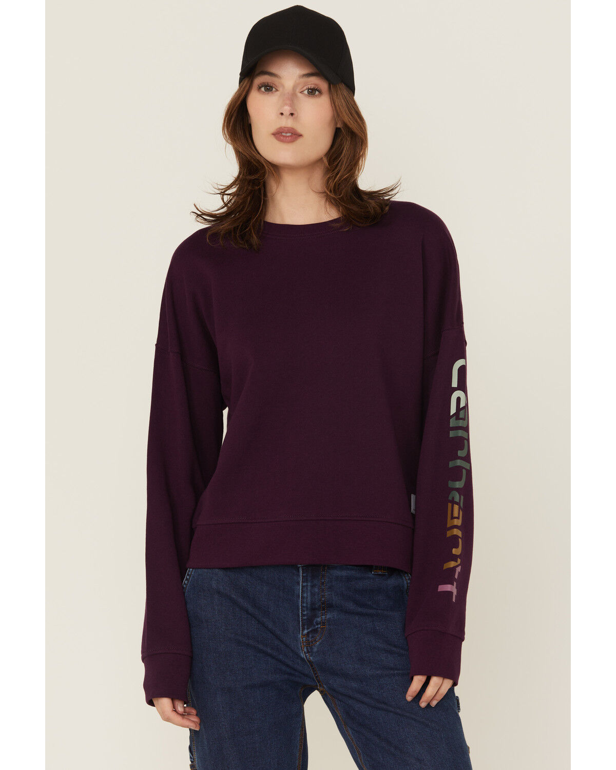 Image #1 - Carhartt Women's TENCEL™ Fiber Series Loose Fit Long Sleeve Graphic Sweatshirt, Purple, hi-res