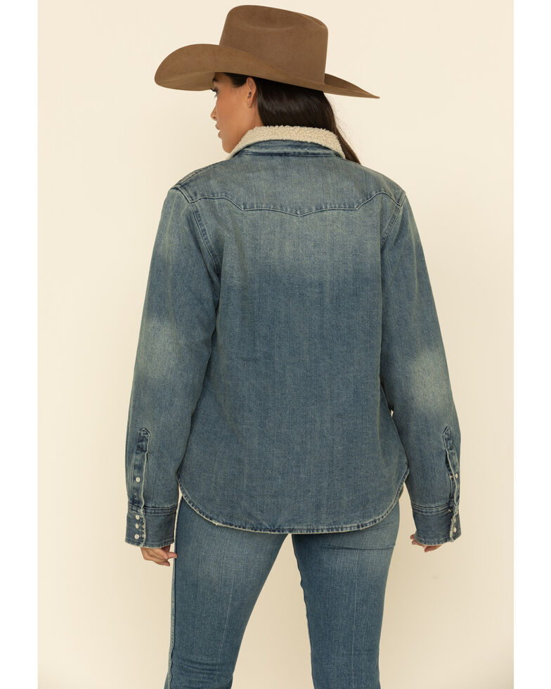 STS Ranchwear Women's Cliffdale Sherpa Lined Denim Shirt Jacket , Blue, hi-res