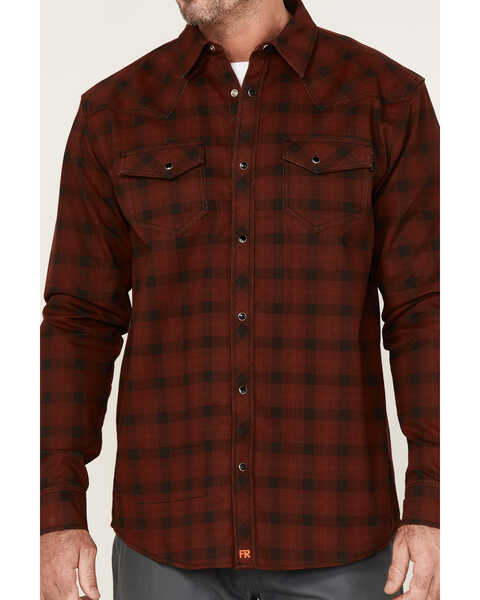 Image #3 - Cody James Men's FR Plaid Print Long Sleeve Snap Work Shirt - Tall , Dark Red, hi-res
