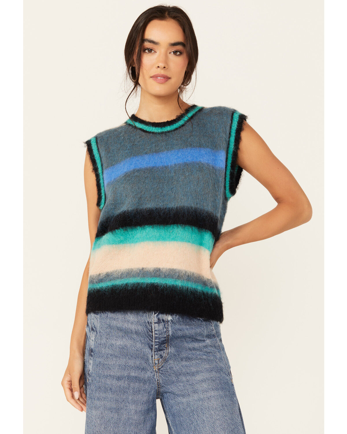 Image #1 - Molly Bracken Women's Striped Sleeveless Sweater Vest, Green, hi-res