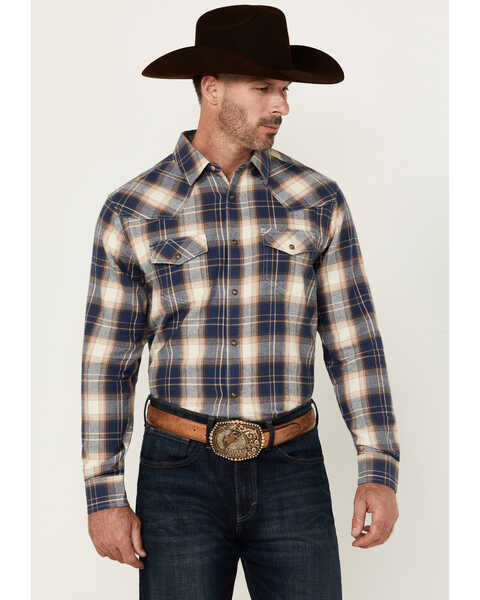 Cody James Men's Harvest Plaid Print Long Sleeve Snap Western Shirt , Cream, hi-res