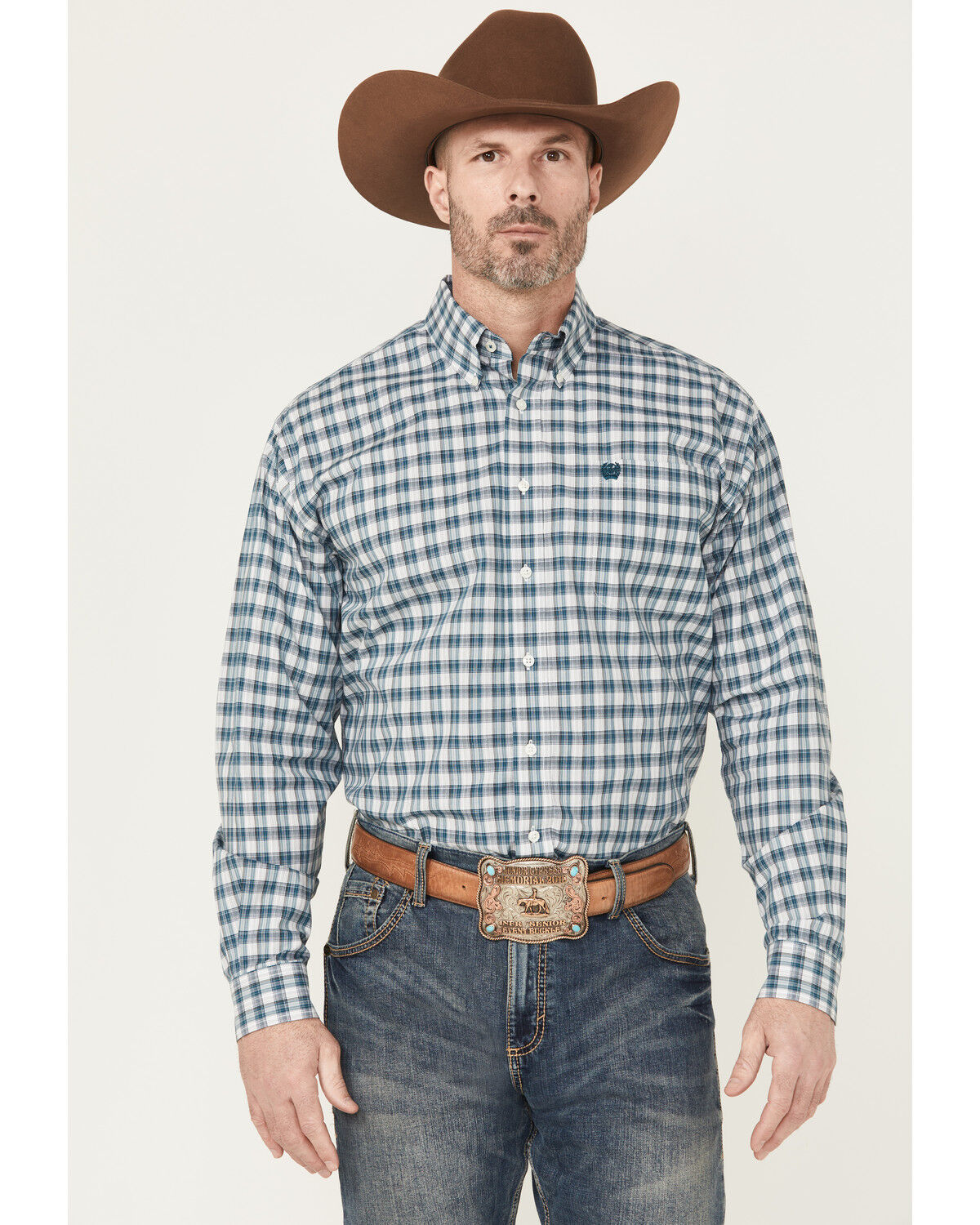 Image #1 - Cinch Men's Plaid Print Long Sleeve Button-Down Western Shirt, Cream, hi-res