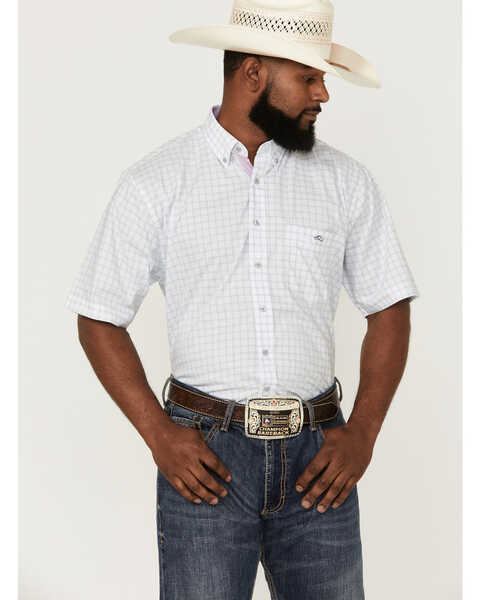 Resistol Men's Milton Small Check Plaid Short Sleeve Button Down Western Shirt , White, hi-res