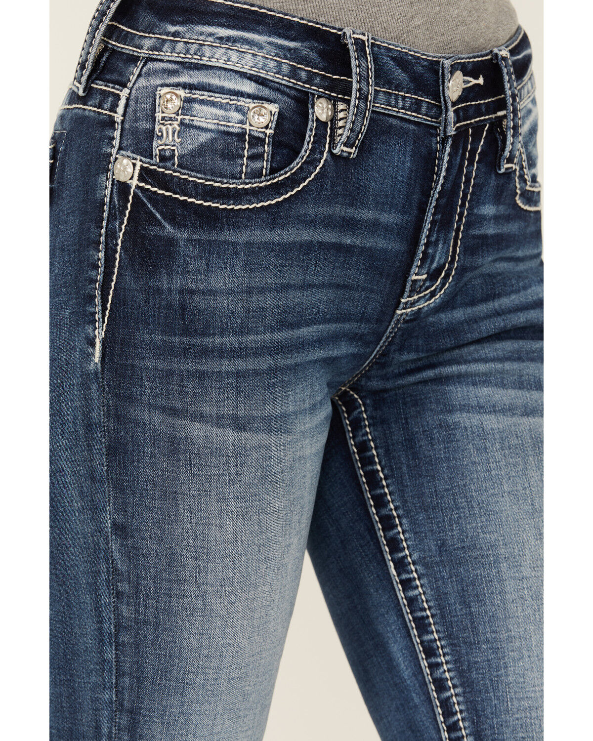 Image #4 - Miss Me Women's Dark Wash Mid Rise Diamond Geo Pocket Stretch Bootcut Jeans, Dark Wash, hi-res