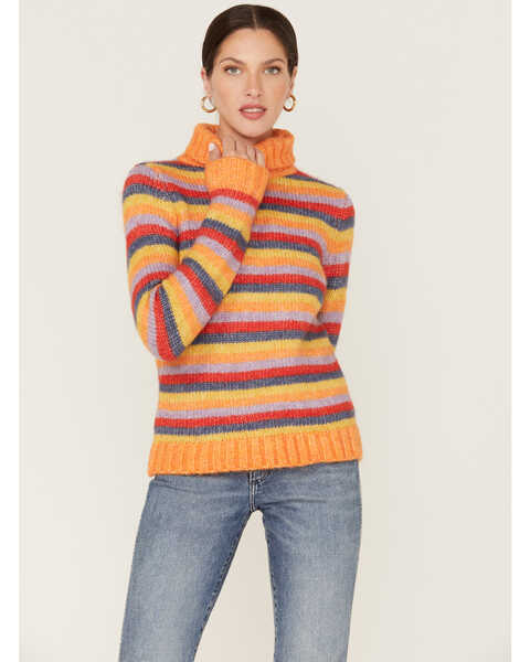 Image #1 - Wrangler Women's Stripe Knit Turtleneck Sweater, Orange, hi-res