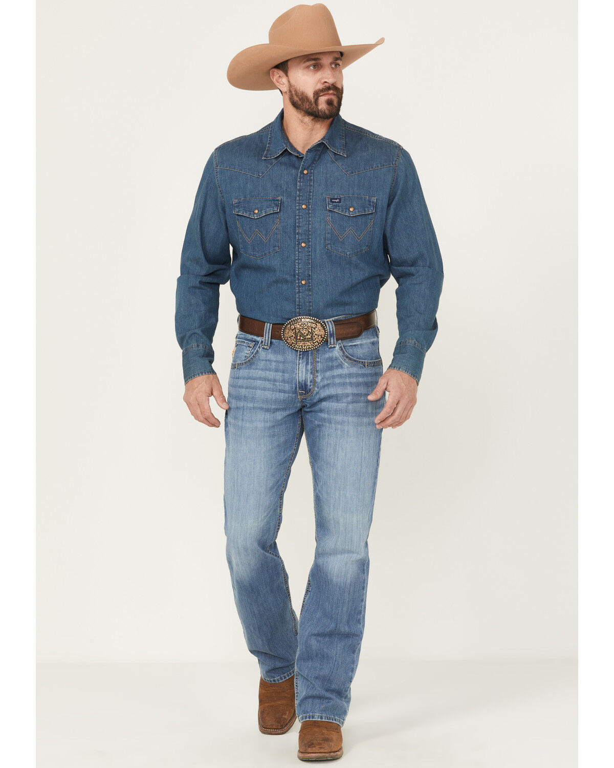 Image #1 - Cinch Men's Carter 2.0 Light Wash Relaxed Bootcut Performance Stretch Denim Jeans, Light Wash, hi-res