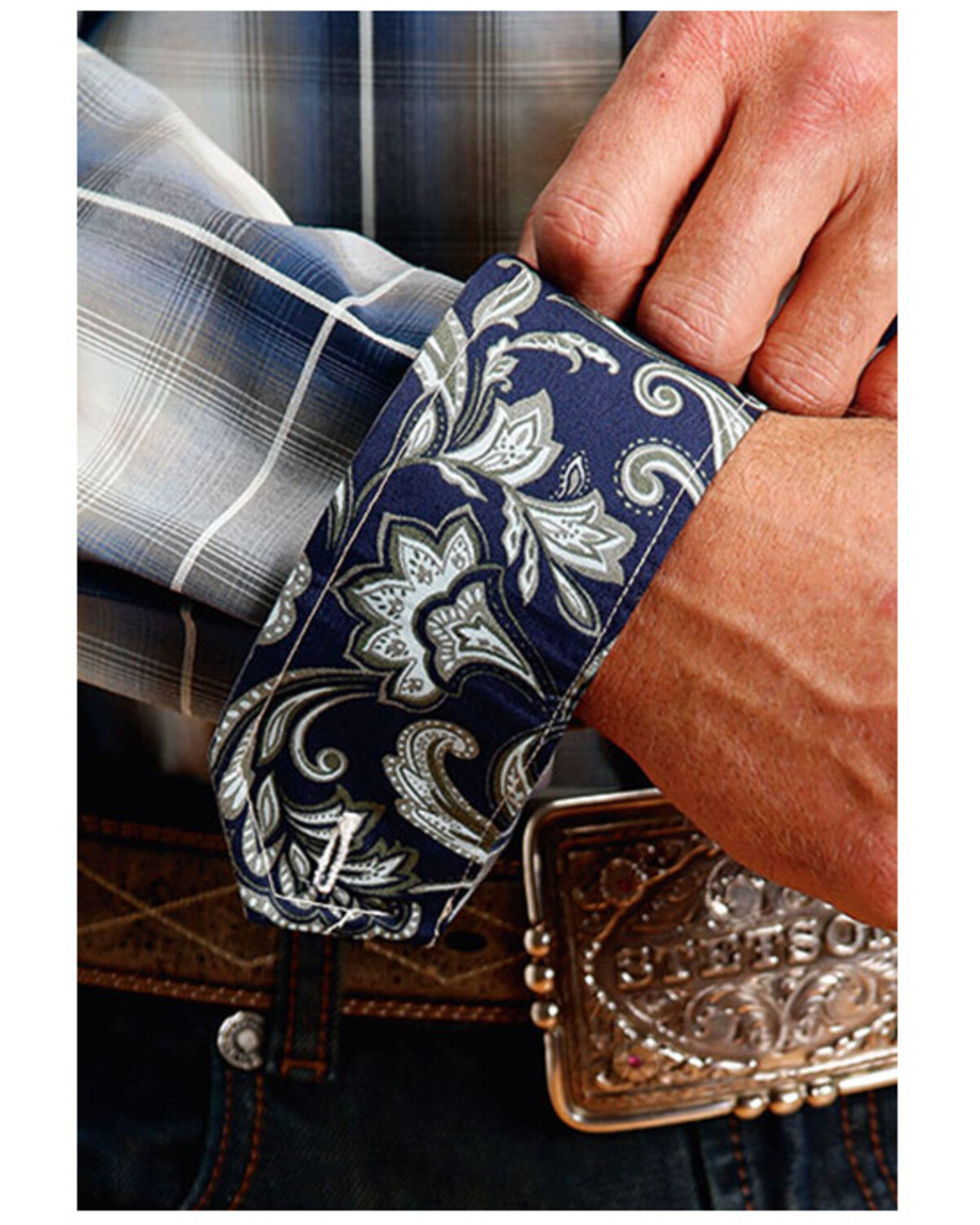 Image #3 - Stetson Men's Plaid Print Long Sleeve Button-Down Western Shirt, Dark Blue, hi-res