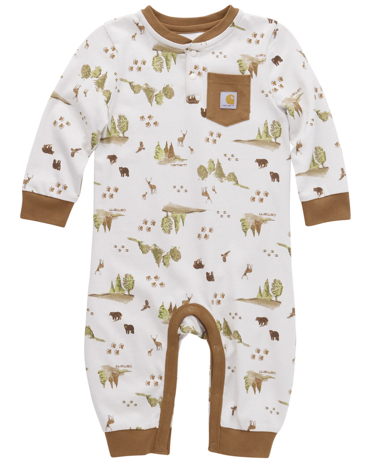 Image #1 - Carhartt Infant Boys' Tree Print Long Sleeve Onesie, Cream, hi-res