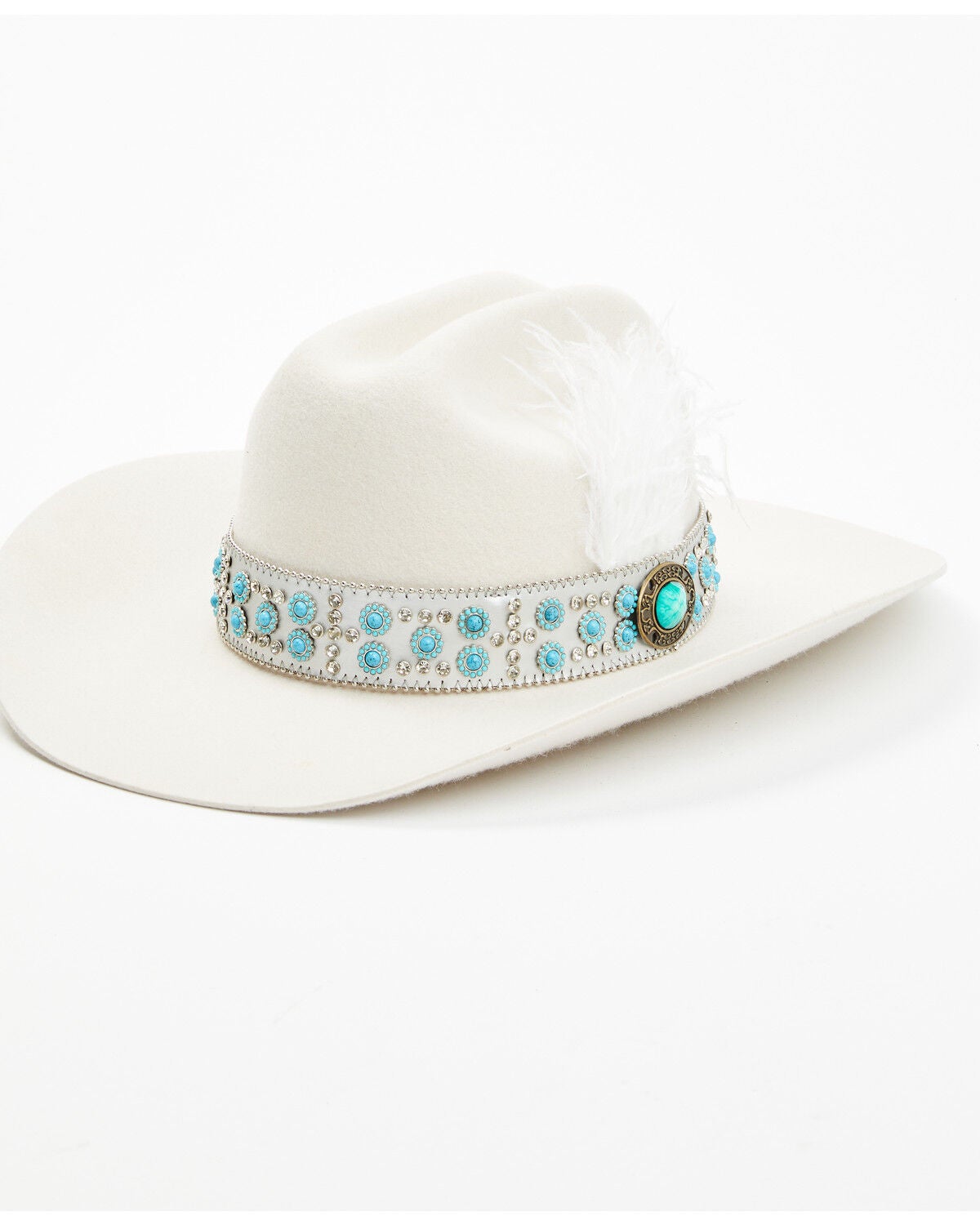 Shyanne Women's Beaded and Feather Embellished Felt Cowboy Hat, Ivory, hi-res