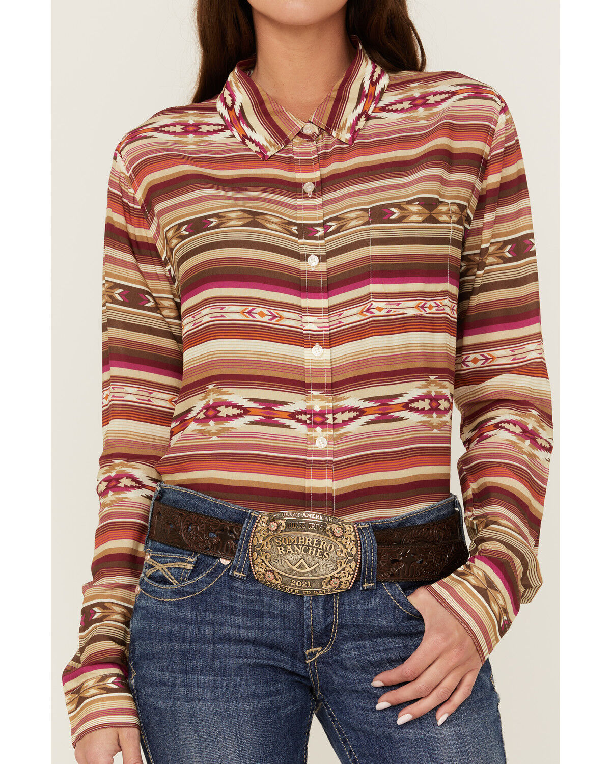 Image #2 - Stetson Women's Serape Stripe Print Long Sleeve Button Down Shirt, Multi, hi-res