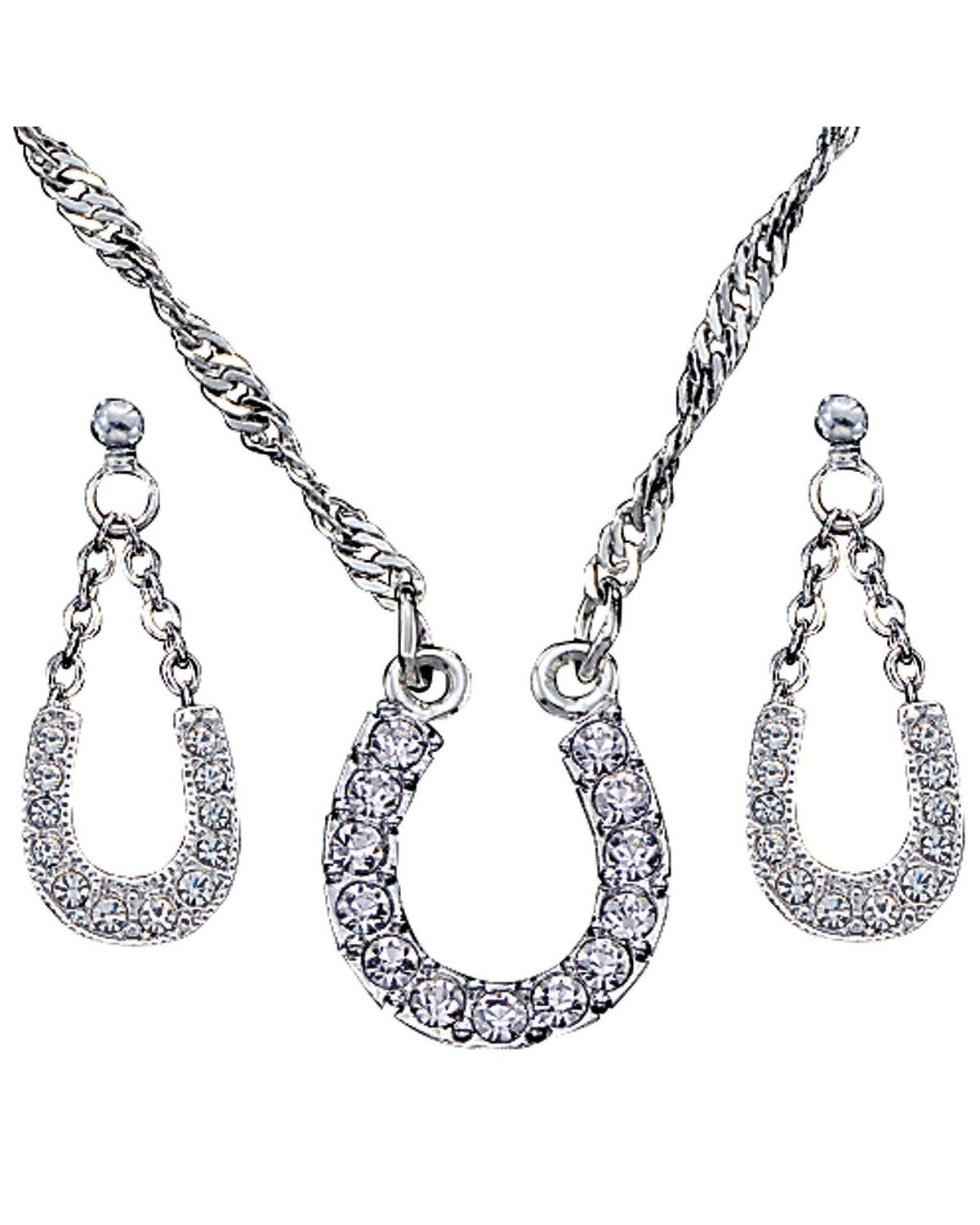 Image #1 - Montana Silversmiths Women's Crystal Clear Lucky Horseshoe Jewelry Set - 2 Piece, Silver, hi-res