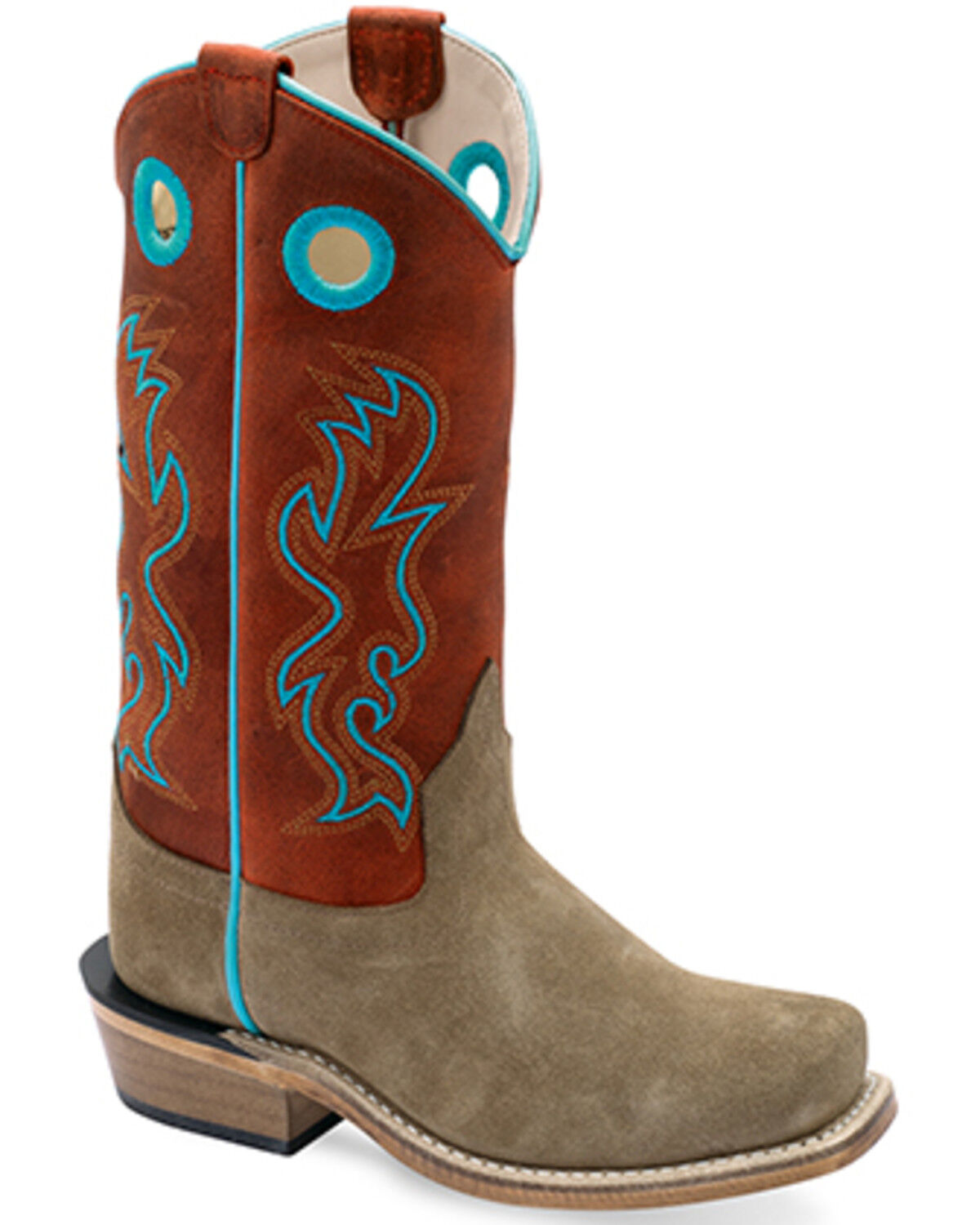 Image #1 - Old West Boys' Suede Western Boots - Square Toe, Red, hi-res