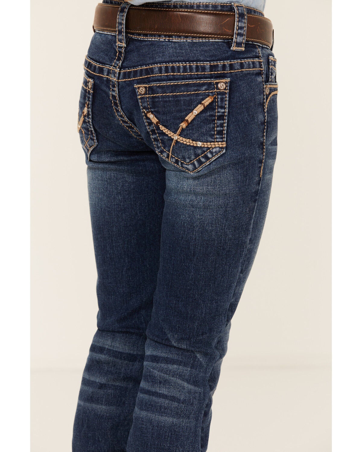 Image #4 - Shyanne Little Girls' Dark Wash Arrow Bootcut Stretch Denim Jeans, Blue, hi-res