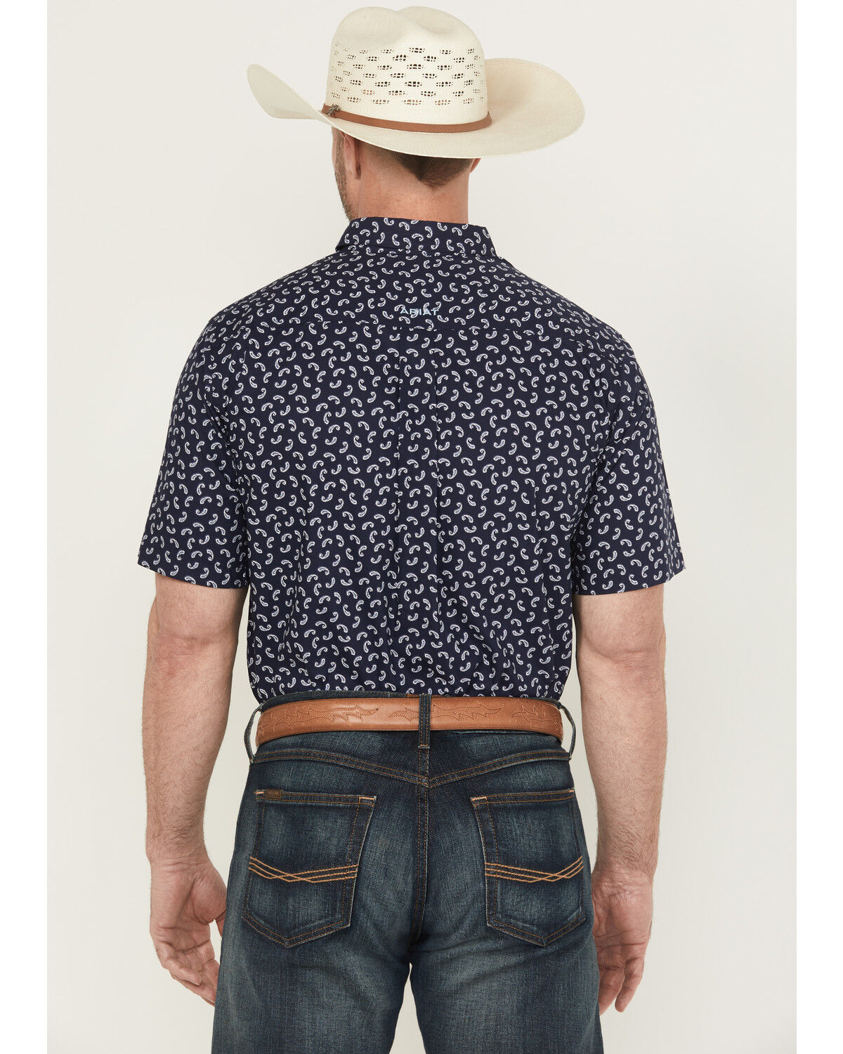 Image #4 - Ariat Men's Cian Paisley Print Short Sleeve Button-Down Western Shirt, Navy, hi-res