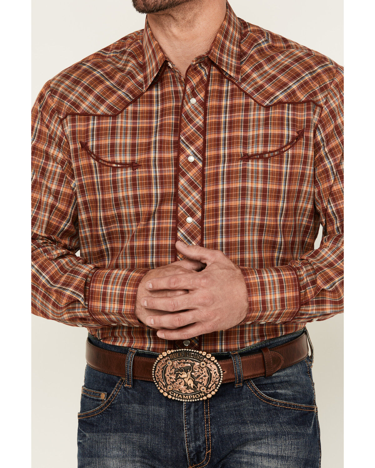 Image #3 - Roper Men's Plaid Print Long Sleeve Pearl Snap Western Shirt, Multi, hi-res