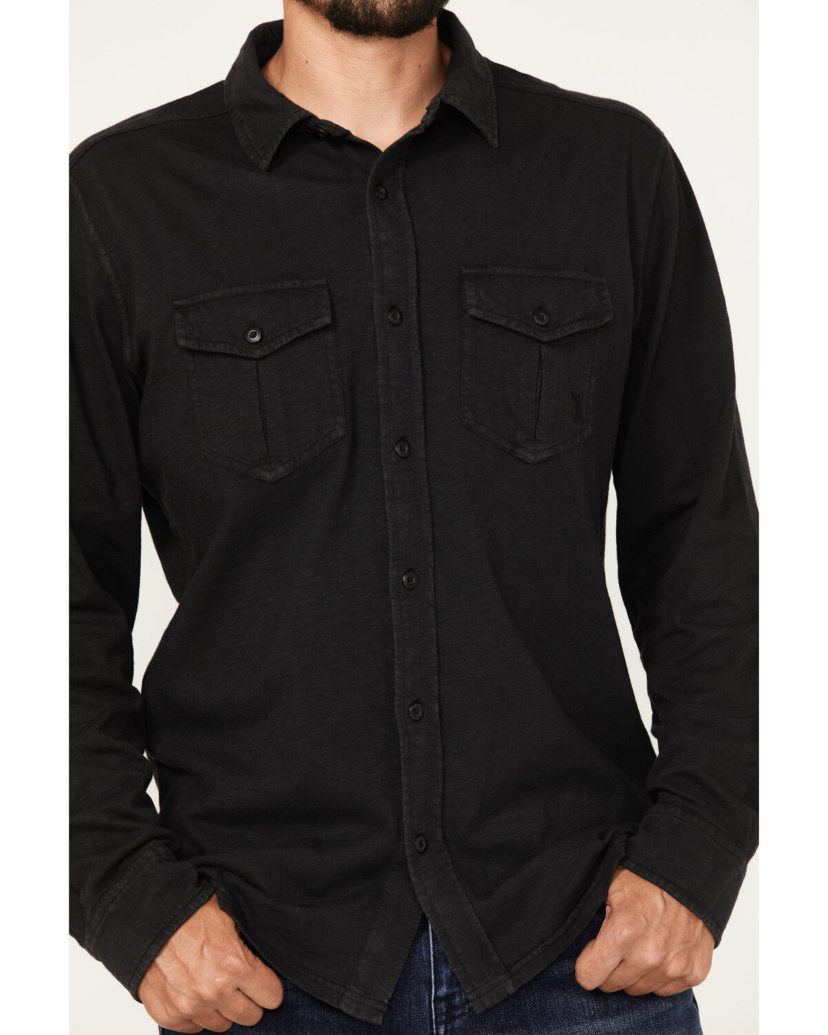 Image #3 - Brothers and Sons Men's Solid Pigment Slub Button Down Western Shirt, Black, hi-res