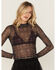 Image #2 - Rock & Roll Denim Women's Conversation Print Long Sleeve Cropped Shirt, Black, hi-res