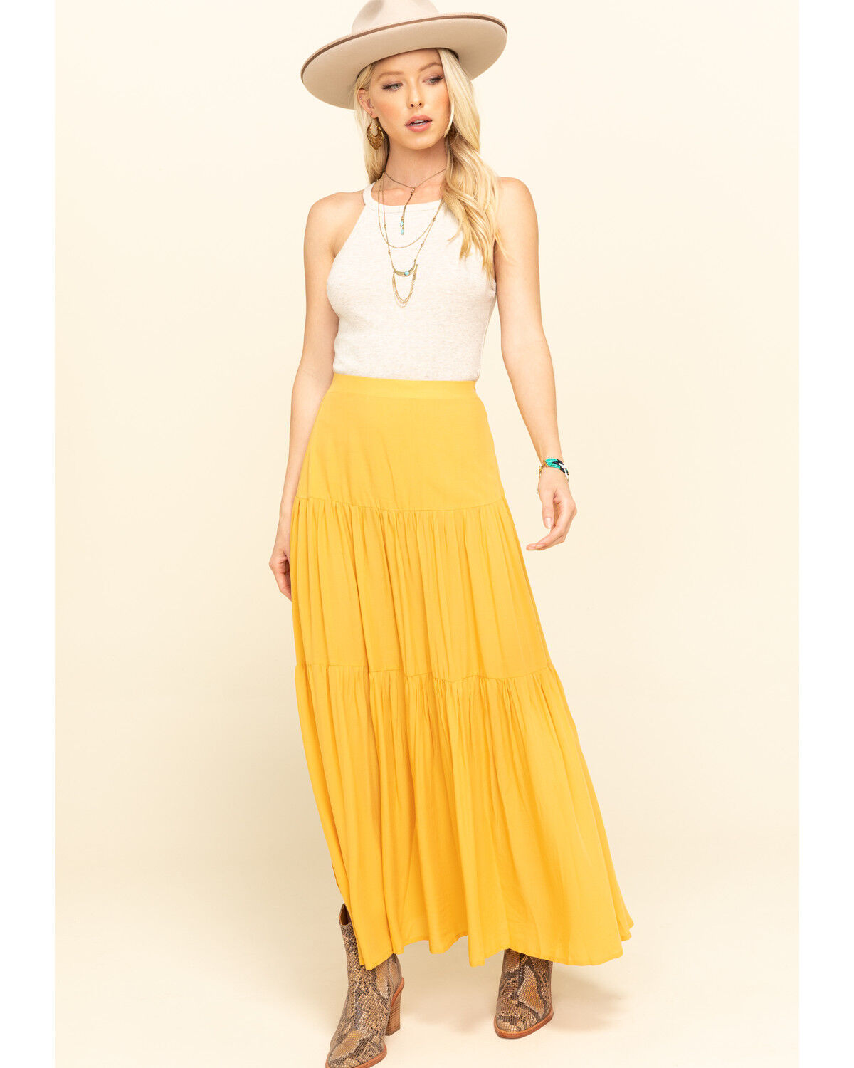Mustard tiered maxi skirt clearance