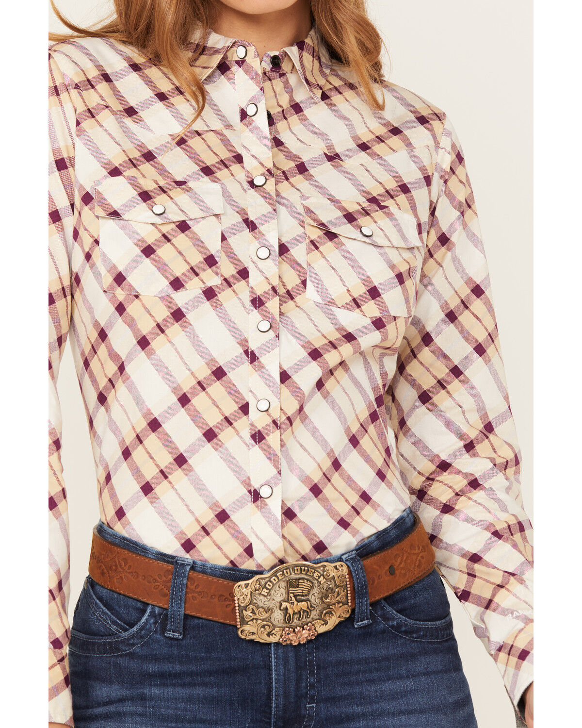 Image #3 - RANK 45® Women's Long Sleeve Heritage Riding Shirt, Lt Brown, hi-res