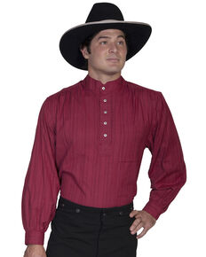 Rangewear by Scully Men's Lightweight Railroader Long Sleeve Western Shirt , Burgundy, hi-res