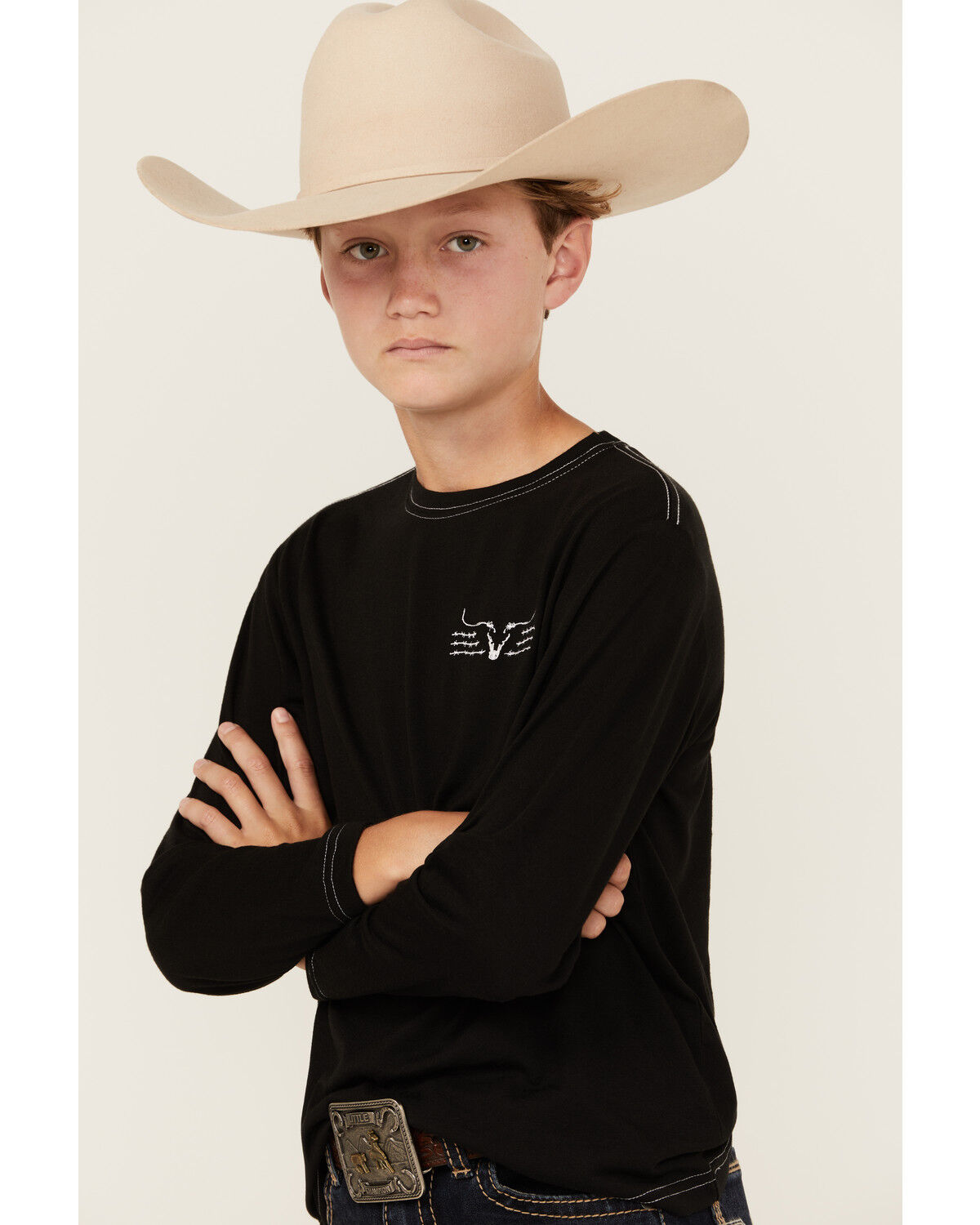 Image #2 - Cowboy Hardware Boys' Triple Barb Ghost Long Sleeve Graphic T-Shirt, Black, hi-res