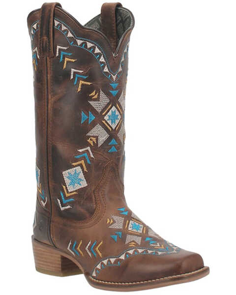 Dingo Women's Mesa Southwestern Embroidered Pull On Western Boots - Square Toe, Brown, hi-res