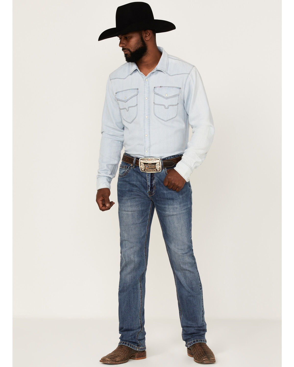 Image #3 - Hooey by Rock & Roll Denim Men's Revolver Medium Wash Reflex Stretch Slim Straight Jeans, Medium Wash, hi-res