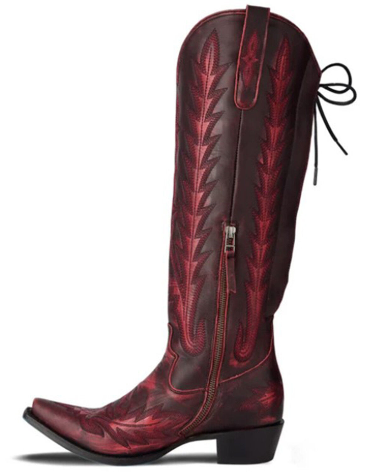 Image #3 - Lane Women's Lexington Knee High Corset Western Boots - Snip Toe, Black Cherry, hi-res