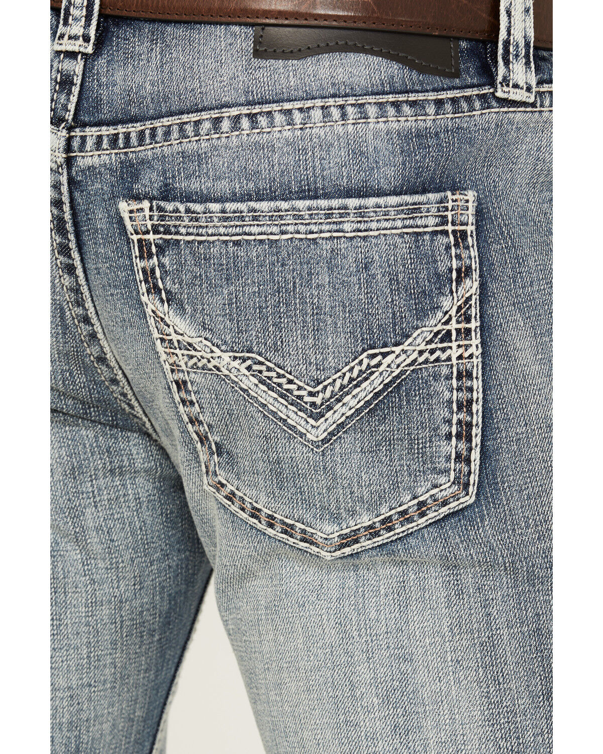 Image #4 - Rock & Roll Denim Men's Pistol Light Vintage Wash Stackable Bootcut Denim Jeans, Light Wash, hi-res