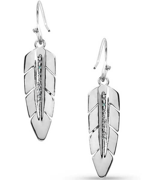 Montana Silversmiths Women's Hawk Feather Opal Earrings, Silver, hi-res