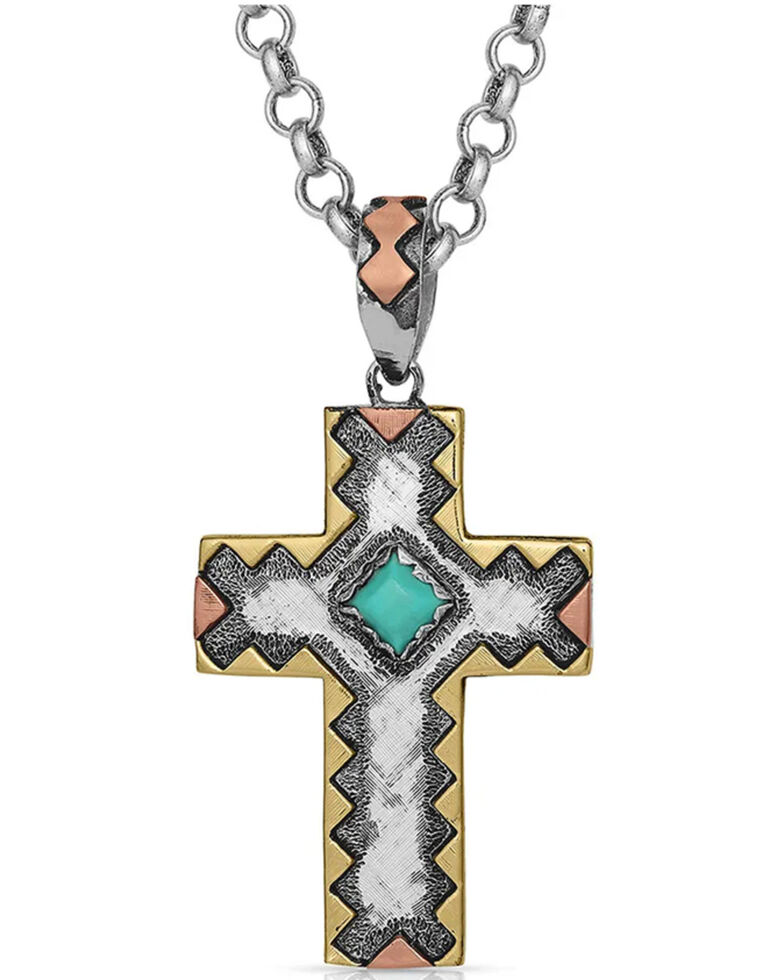 Montana Silversmiths Women's Antiqued Serrated Cross Necklace, Silver, hi-res