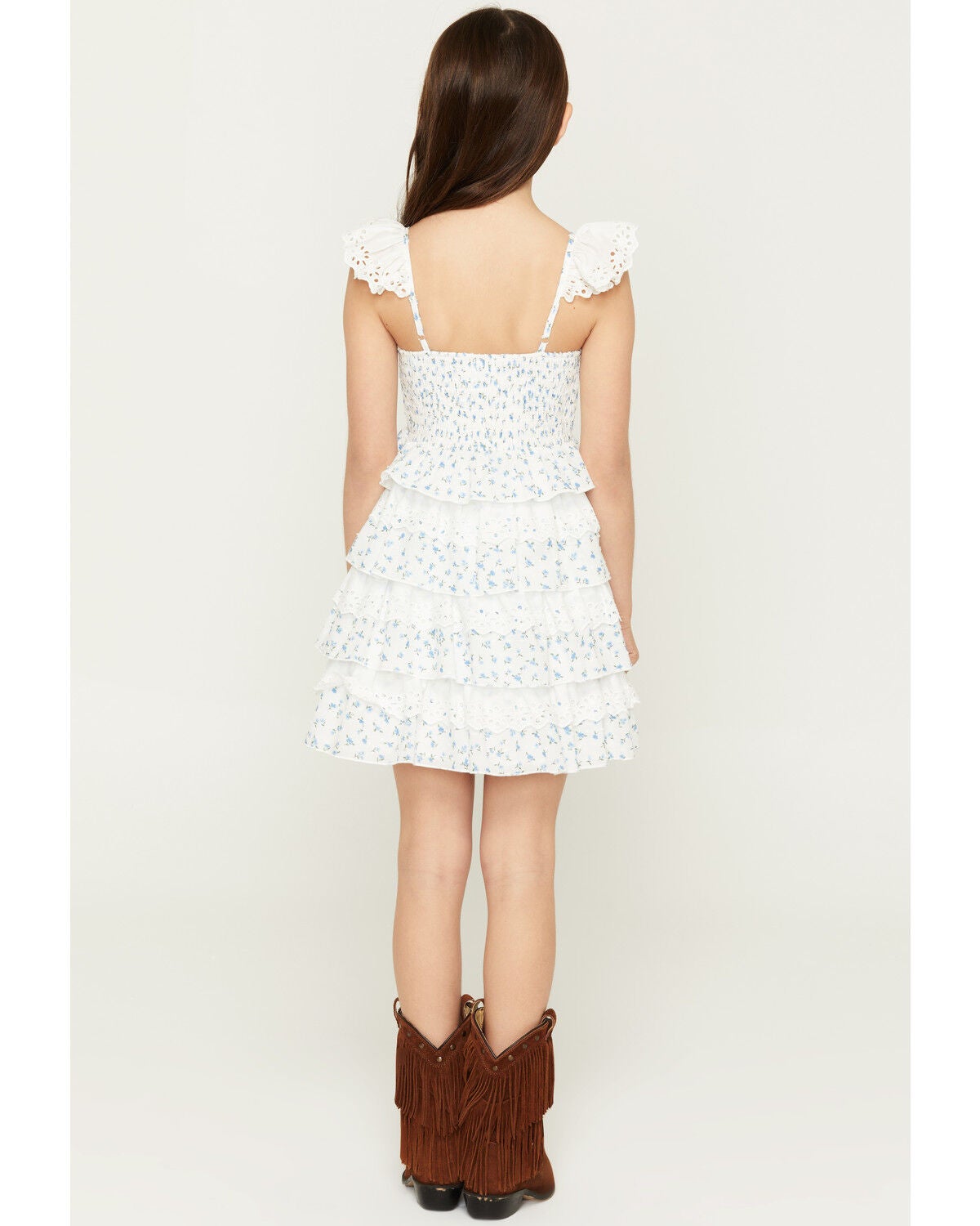 Image #4 - Sugar California Girls' Floral Print Lace Dress, Ivory, hi-res