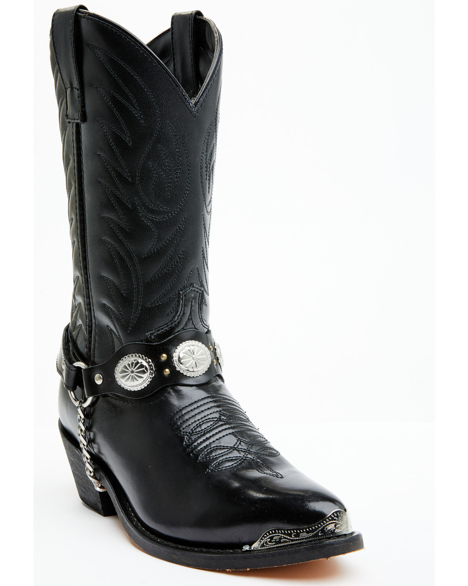 Image #1 - Laredo Men's Concho Harness Western Boots - Round Toe, Black, hi-res