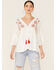 En Creme Women's Long Sleeve Embroidered Peasant Top, Ivory, hi-res